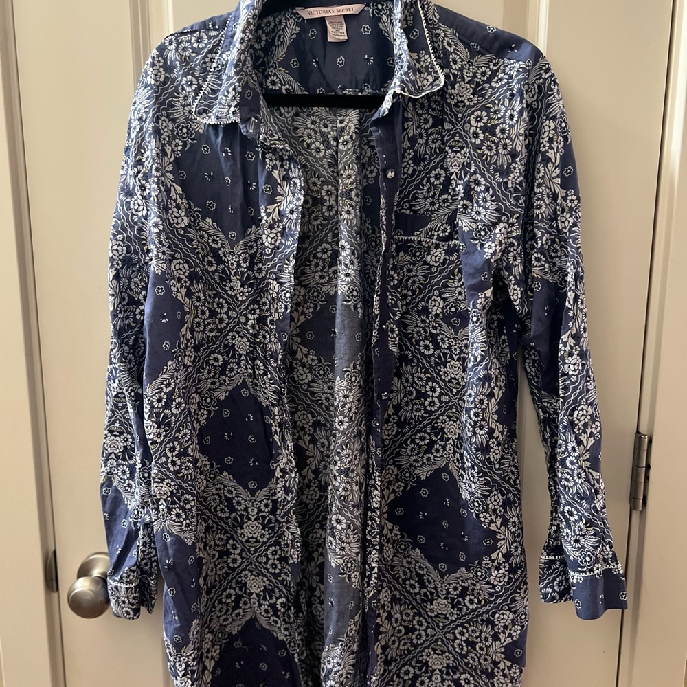 Victoria’s Secret PJ Blue and White Patterned Shirt